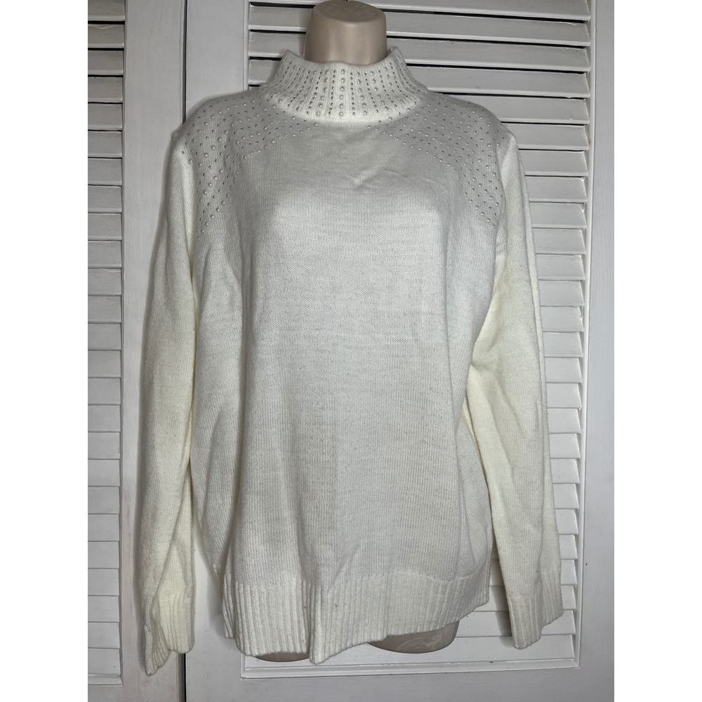 Y2K Juicy Couture Ivory Pearl Stud Embellished Mock Neck Knit Sweater XL